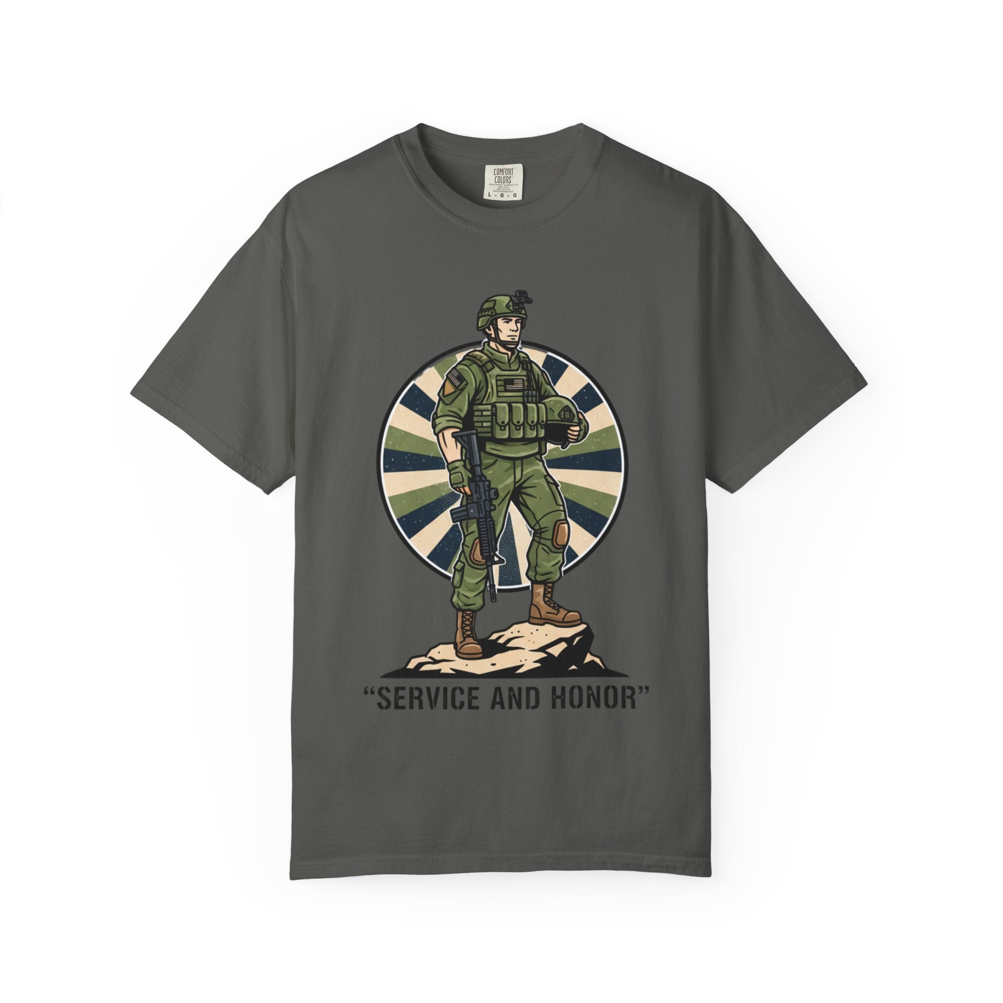Service and Honor Soldier Illustration T-Shirt | Military Patriotic Tee