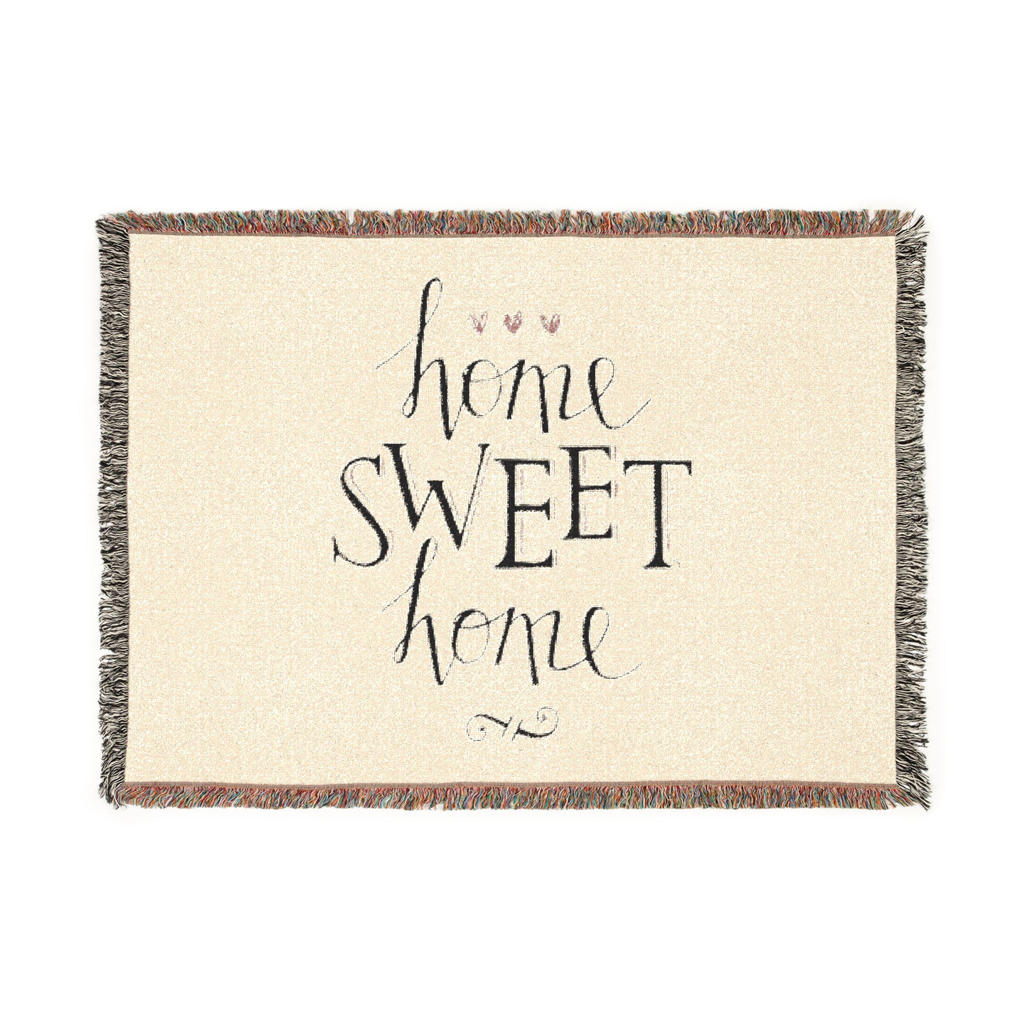 Home Sweet Home Woven Blanket — Cozy Farmhouse Throw for Living Room & Housewarming Gift