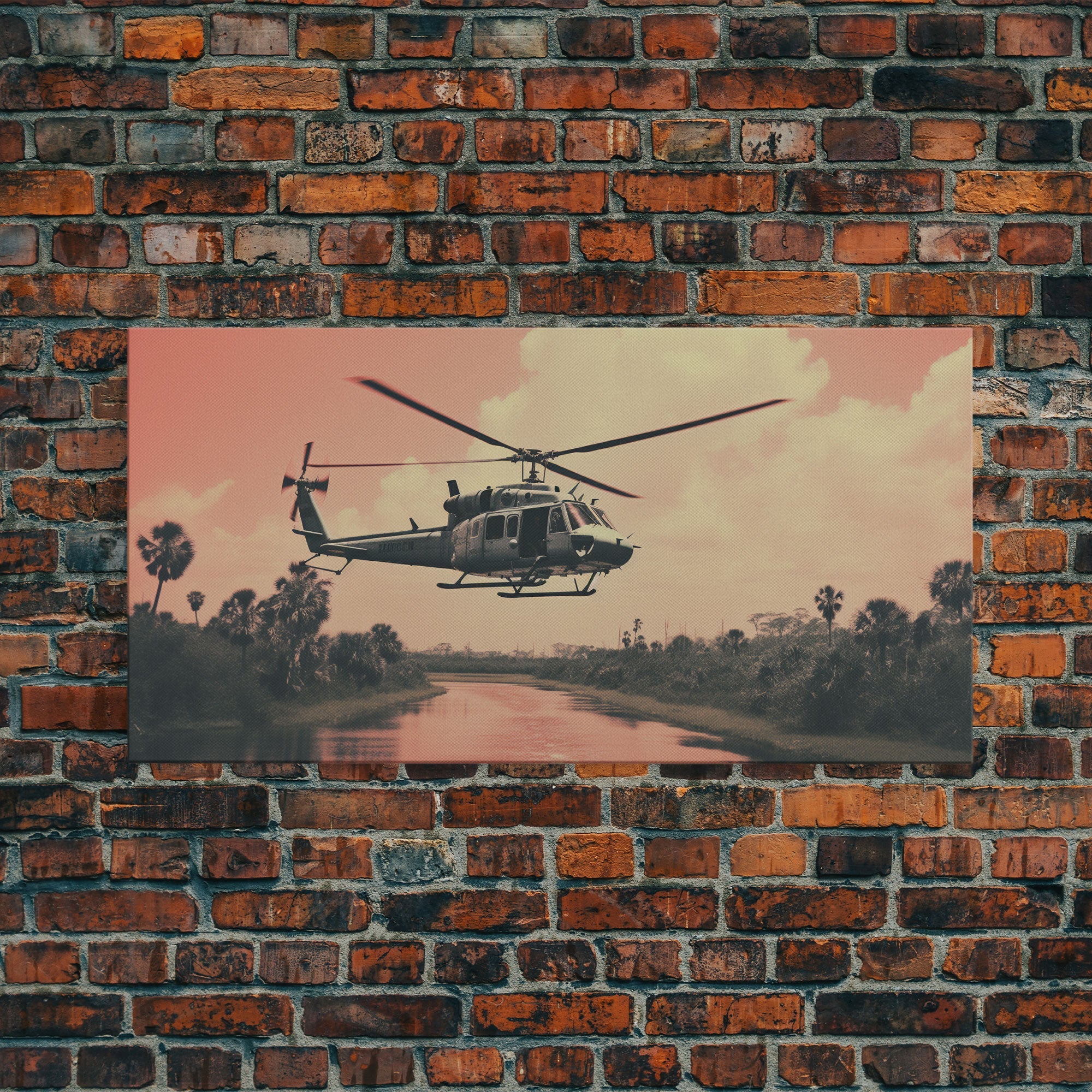 Vaporwave Huey Helicopter Canvas – Vietnam Military Art