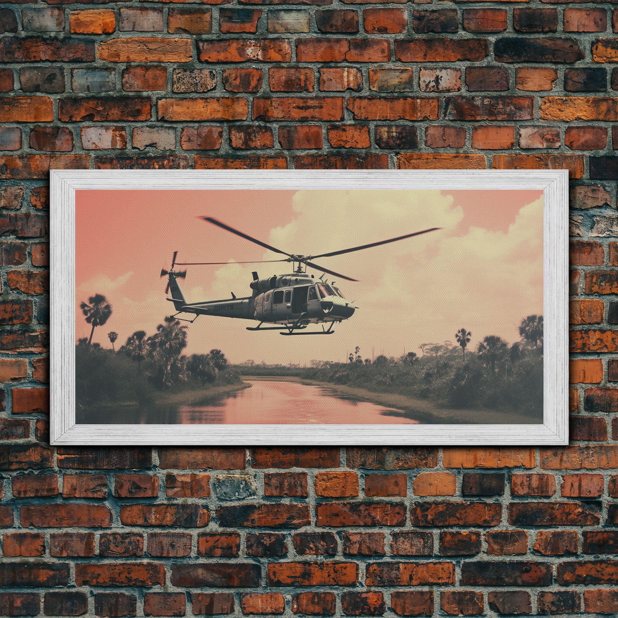 Vaporwave Huey Helicopter Canvas – Vietnam Military Art