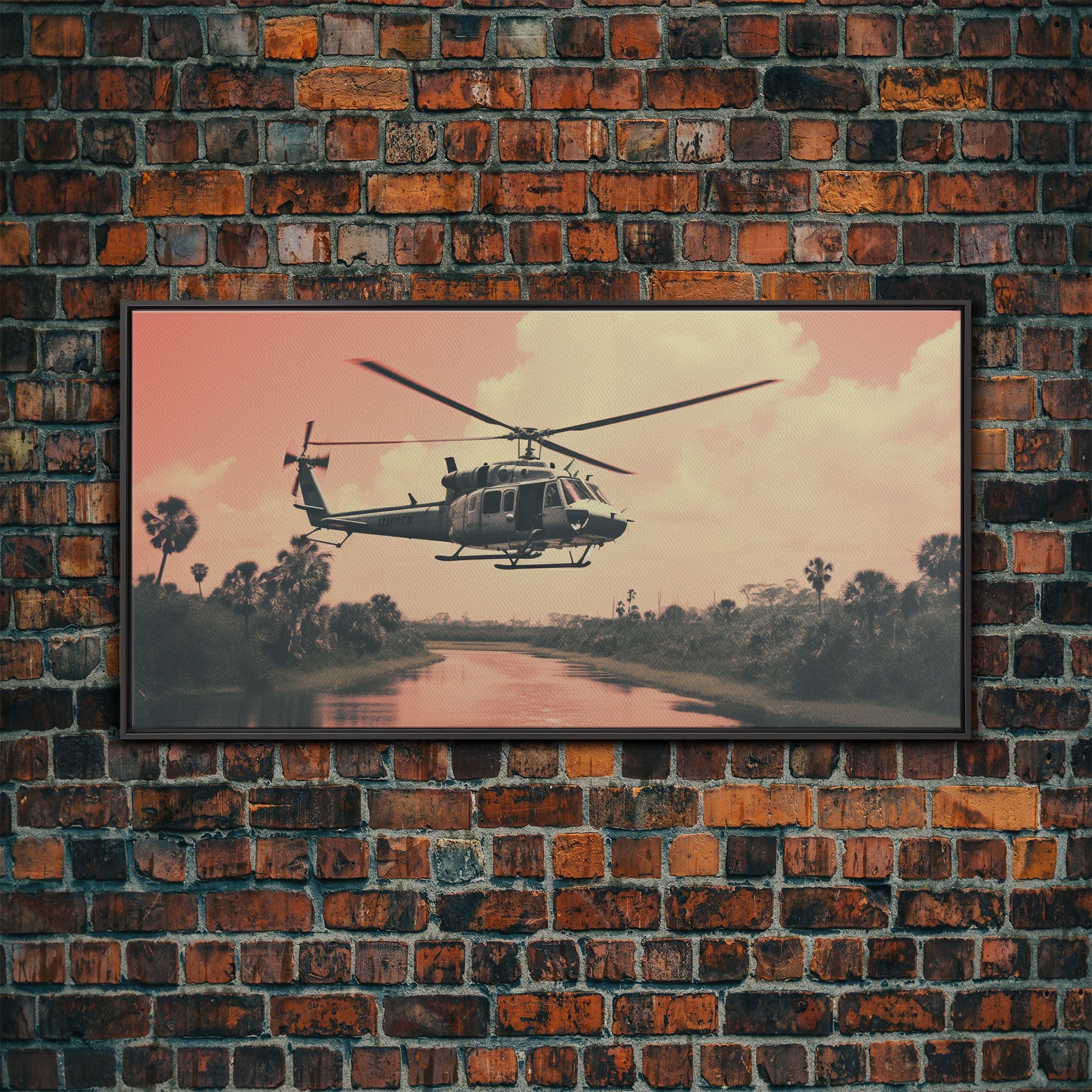 Vaporwave Huey Helicopter Canvas – Vietnam Military Art