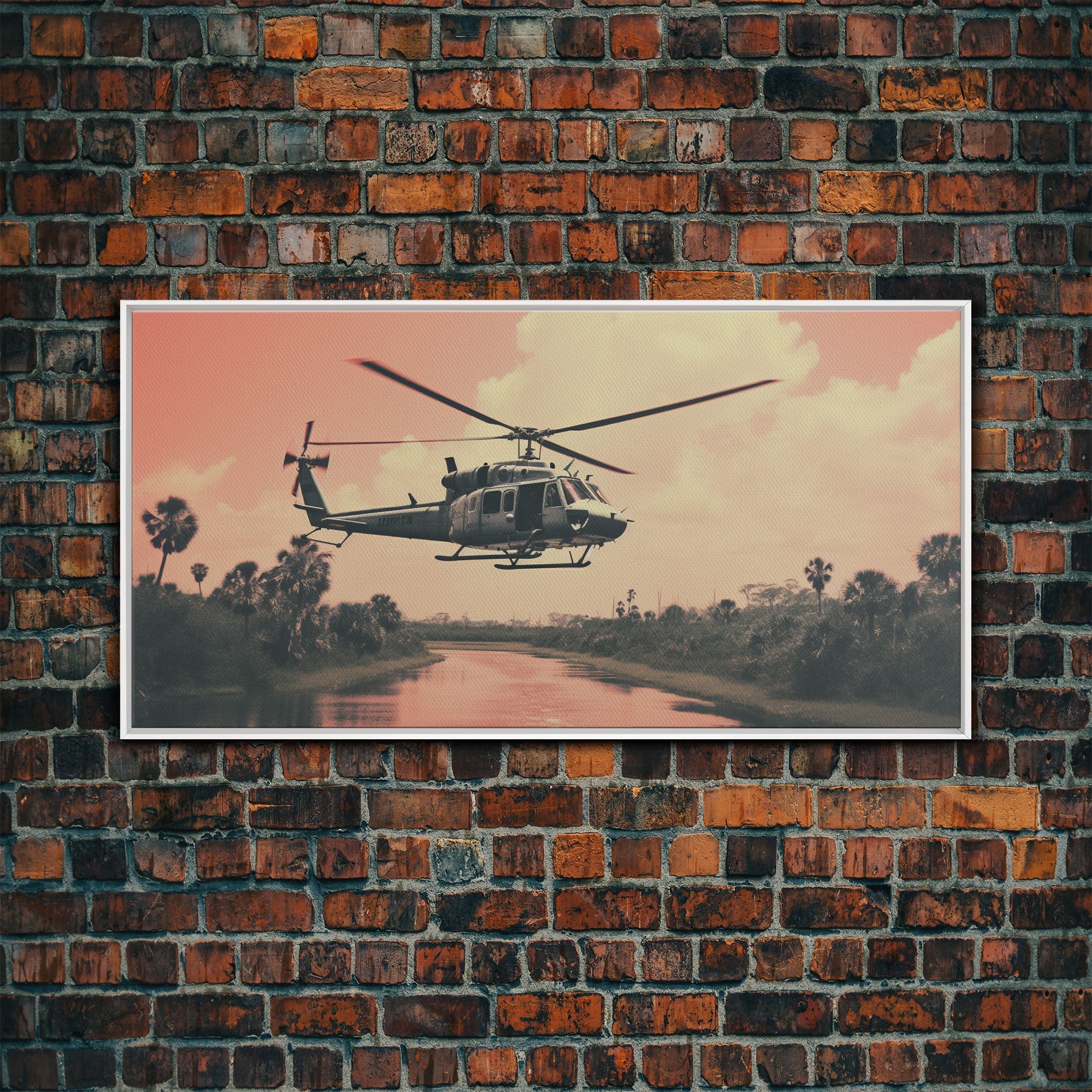 Vaporwave Huey Helicopter Canvas – Vietnam Military Art