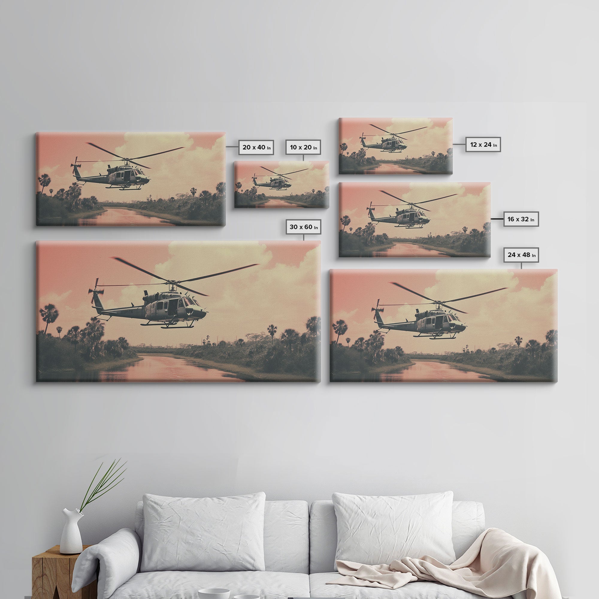 Vaporwave Huey Helicopter Canvas – Vietnam Military Art