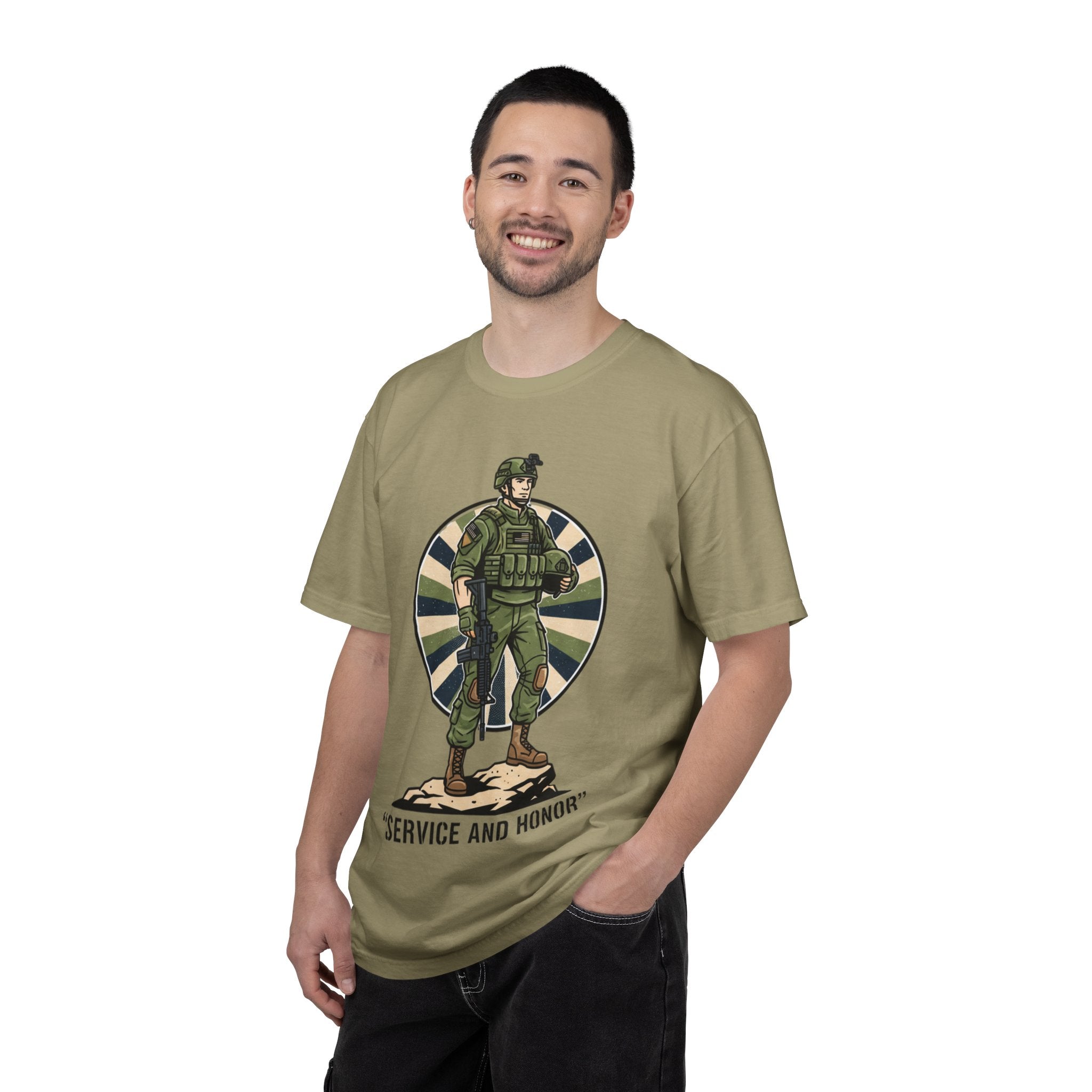 Service and Honor Soldier Illustration T-Shirt | Military Patriotic Tee