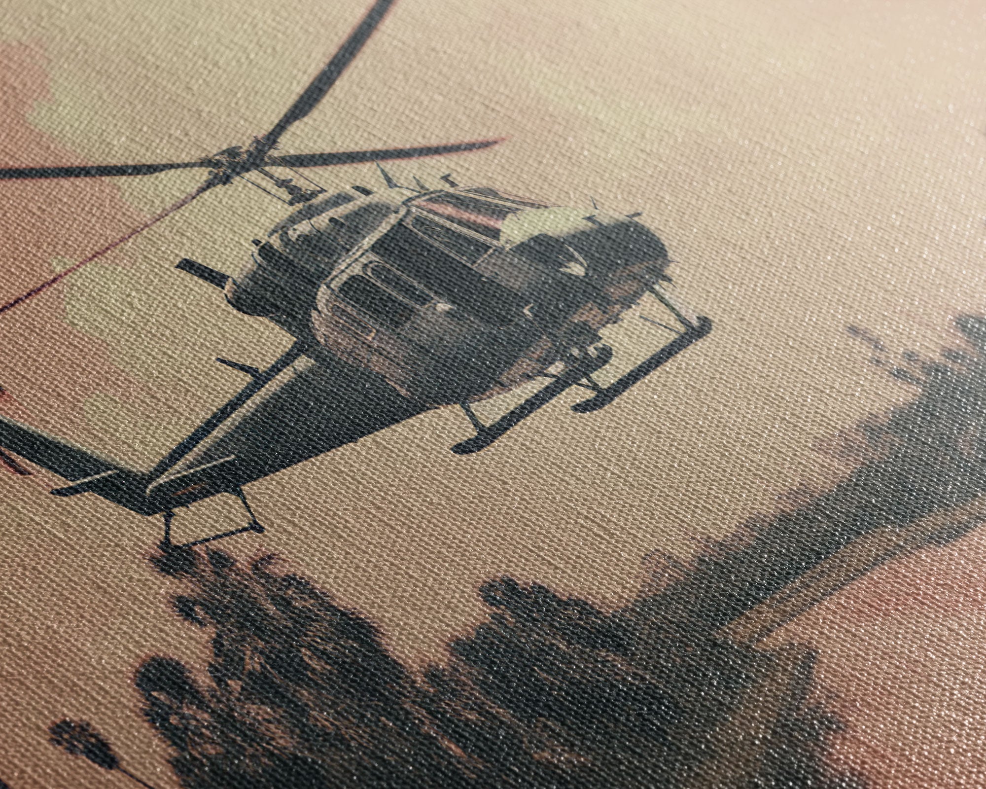Vaporwave Huey Helicopter Canvas – Vietnam Military Art