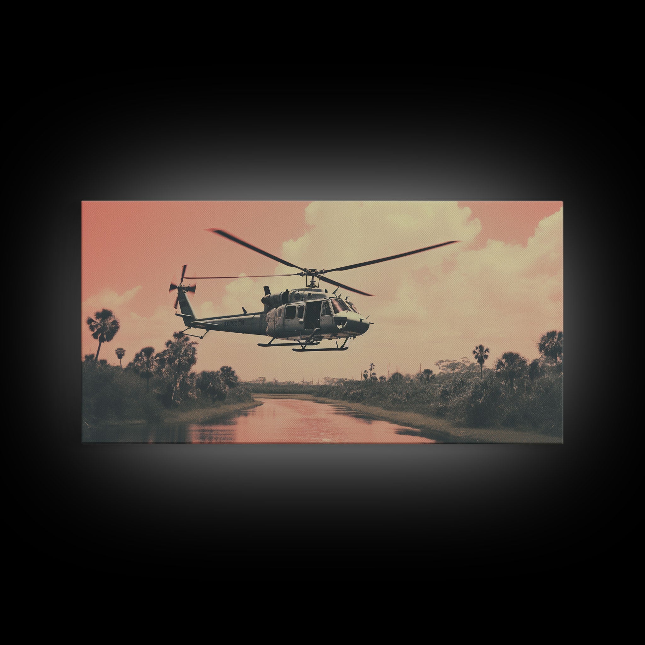 Vaporwave Huey Helicopter Canvas – Vietnam Military Art